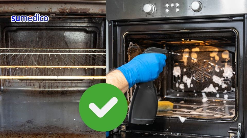 El cochambre pegado en el horno puede ser difícil de remover.